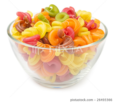 Raw colorful pasta in glass jar isolated 26493366