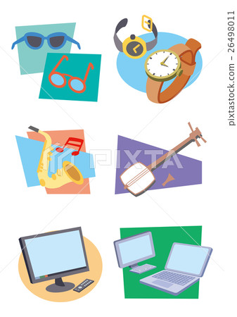 Shopping mall icon, glasses store, clock shop, musical instrument, electric appliance, shamisen, personal computer 26498011