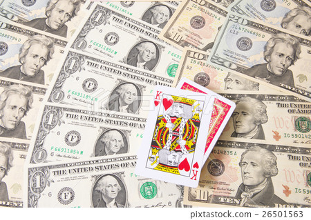 American Dollar Banknotes and Cards (King of Hearts) 26501563