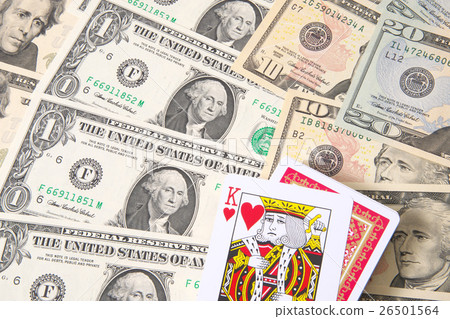 American Dollar Banknotes and Cards (King of Hearts) 26501564
