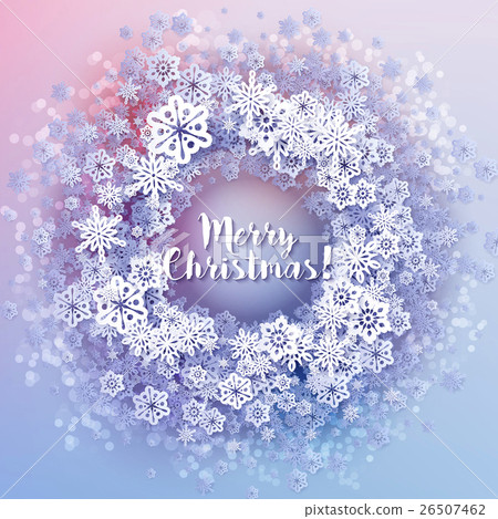 Round snow frame with Merry Christmas text. 26507462
