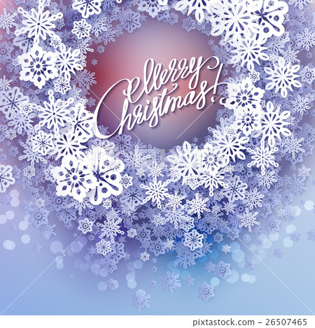 Round snow frame with Merry Christmas text. 26507465