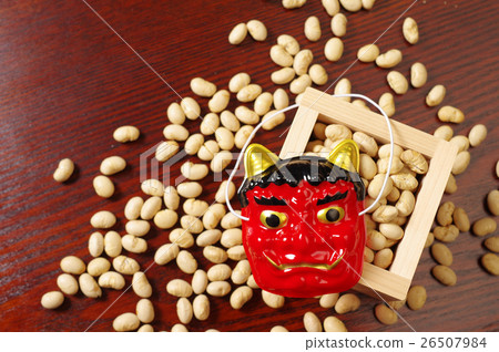 Sabutation Masu, soybean and red face in Japanese style table 26507984