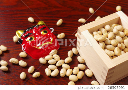 Sabutation Masu, soybean and red face in Japanese style table 26507991