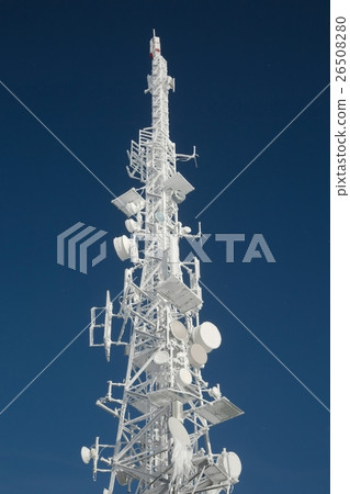 Transmitter tower frozen in winter frost Transmitter tower frozen in winter frost 26508280