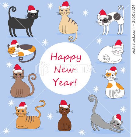Illustration of cats in new year caps 26508324