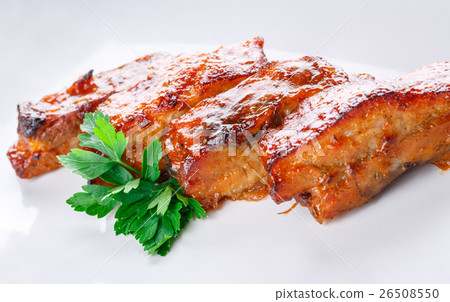 Restaurant food - grilled steak on white 26508550