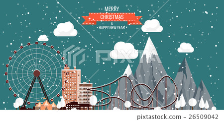 Vector illustration. Winter urban landscape. City - Stock Illustration ...