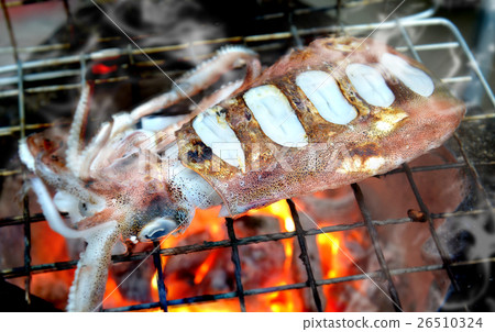 Grill Fresh soft cuttle fish on charcoal fire Grill Fresh soft cuttle fish on charcoal fire 26510324