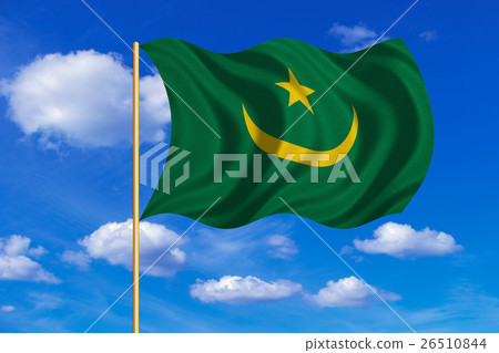 Flag of Mauritania waving on blue sky background Flag of Mauritania waving on blue sky background 26510844