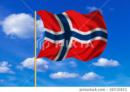 Flag of Norway waving on blue sky background 26510852