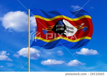Flag of Swaziland waving on blue sky background 26510885