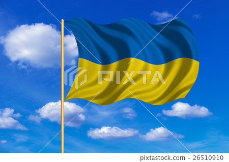 图库照片 flag of ukraine waving on blue sky background