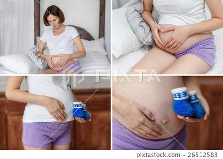 Pregnant woman, hands on belly. Collage of 26512583
