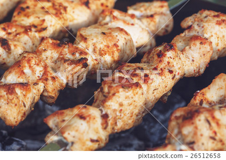 Barbecue skewers with meat on the brazier. Chicken Barbecue skewers with meat on the brazier. Chicken 26512658