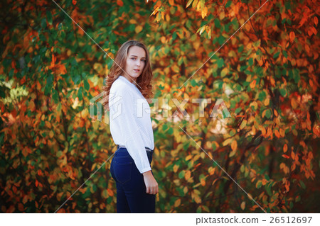 Young beautiful woman. Girl in bright autumn park 26512697