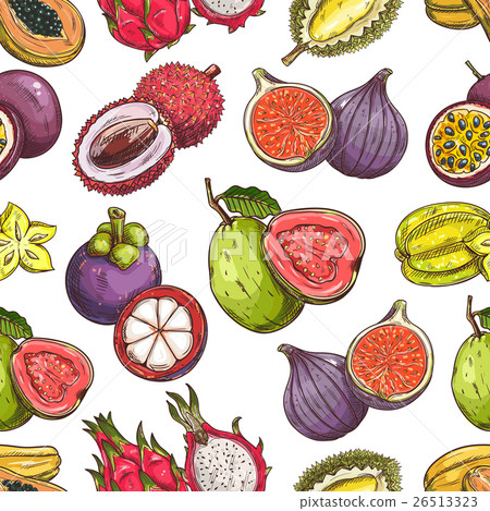 Exotic tropical fruits seamless pattern 26513323