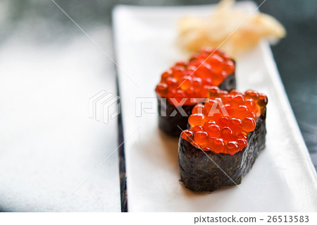 Fresh Salmon eggs sushi on plate 26513583