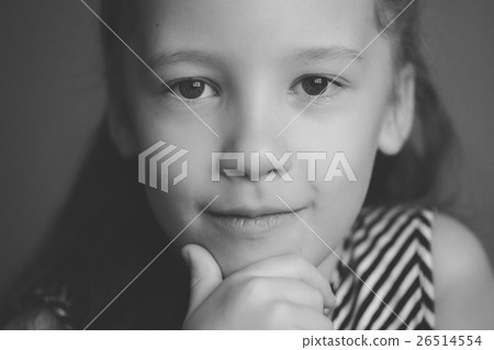 Face portrait of little cute happy girl, black and Face portrait of little cute happy girl, black and 26514554