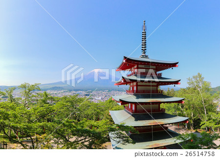 Mt. Fuji with Chureito Pagoda in Summer 26514758