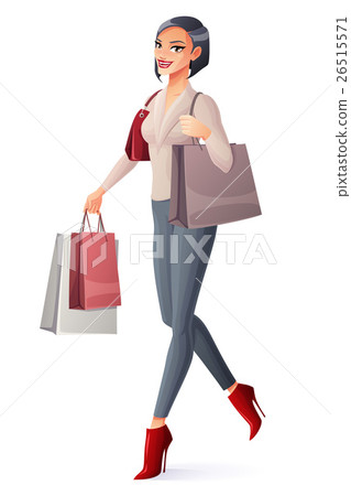 Vector beautiful brunette lady walking with Vector beautiful brunette lady walking with 26515571
