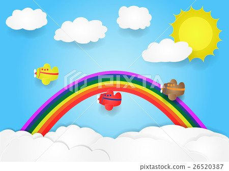 plane fly in sky with cloud and rainbow plane fly in sky with cloud and rainbow 26520387