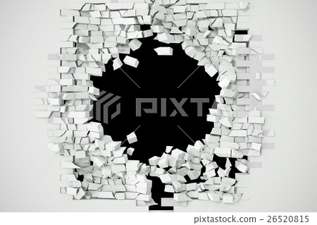 Destruction of a white brick wall for pasting Destruction of a white brick wall for pasting 26520815