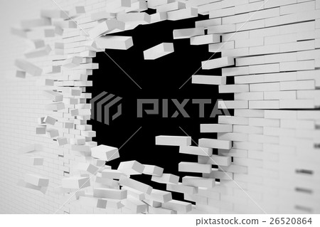 Destruction of a white brick wall for pasting Destruction of a white brick wall for pasting 26520864