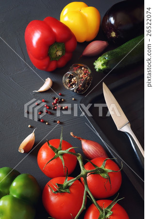 Different fresh vegetables on black background Different fresh vegetables on black background 26522074