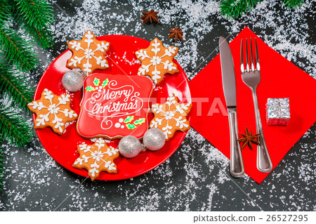 Beautifully laid Christmas table with gingerbread  26527295
