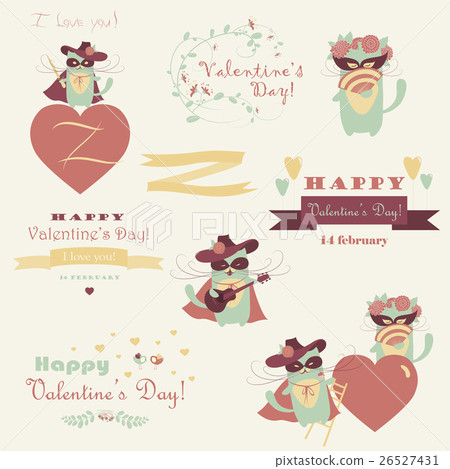 Set of couple funny valentine cats Set of couple funny valentine cats 26527431