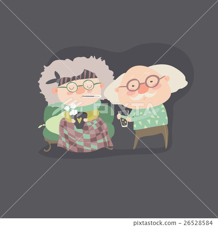 Grandfather giving his care to sick grandmother Grandfather giving his care to sick grandmother 26528584