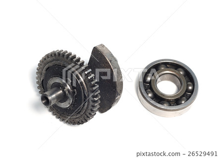 Part of crankshaft of motorcycle on white backgrou Part of crankshaft of motorcycle on white backgrou 26529491