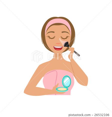 Girl Applying Base Powder Make Up With Cosmetic 26532106