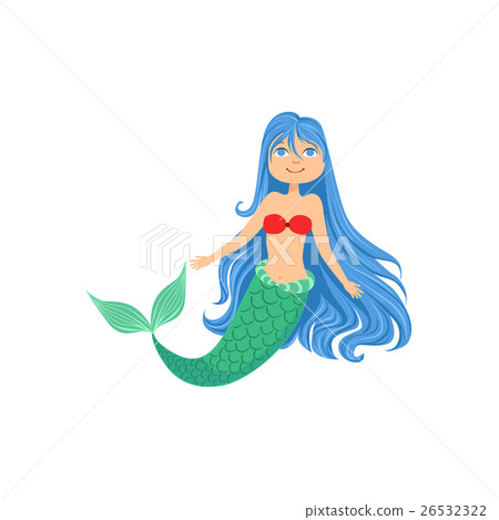 Blue Hair Mermaid In Red Swimsuit Top Bra Fairy Stock Illustration 26532322 Pixta