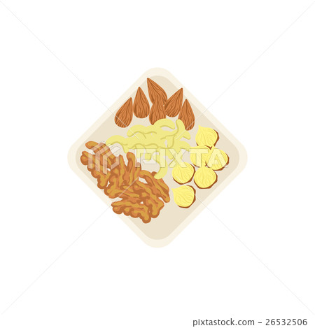 Nuts lying on the plate, a handful of mixed nuts 26532506