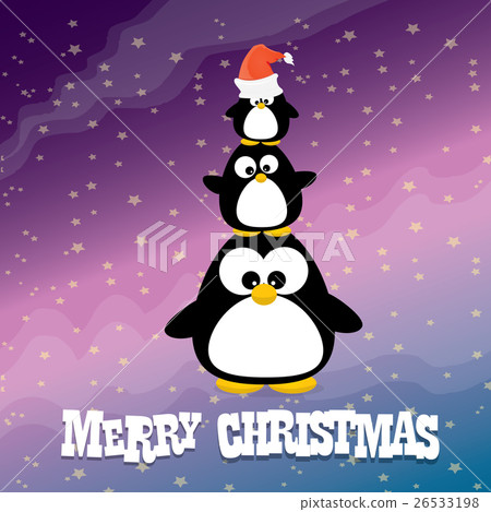 merry christmas card with penguins set. 26533198