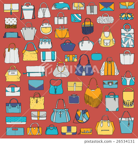 Large vector set of colorful doodle fashion bags Large vector set of colorful doodle fashion bags 26534131