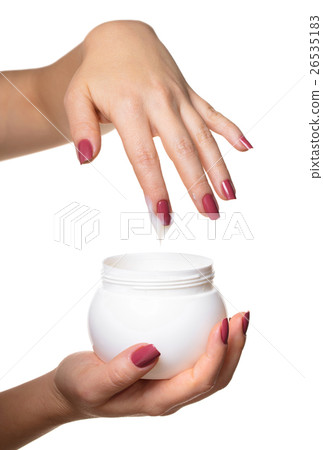Hands with jar cosmetic cream Hands with jar cosmetic cream 26535183