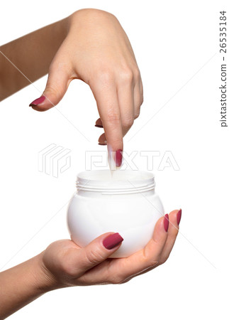 Hands with jar cosmetic cream Hands with jar cosmetic cream 26535184