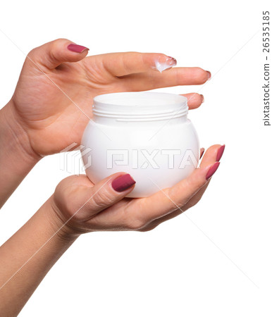 Hands with jar cosmetic cream Hands with jar cosmetic cream 26535185