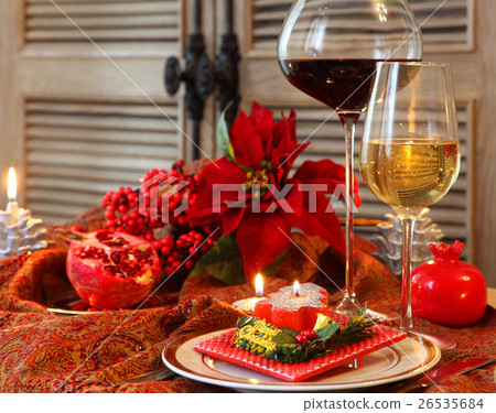 Christmas still life with white and red wine Christmas still life with white and red wine 26535684