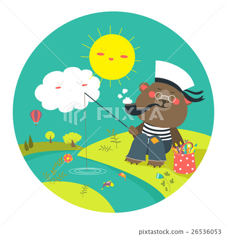 Cute bear catches on a fishing rod 26536053