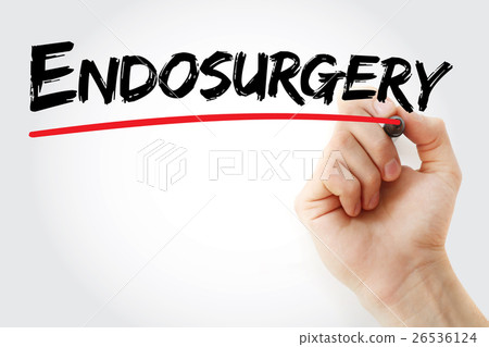 Hand writing Endosurgery with marker 26536124