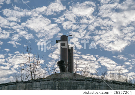 Metal structure of large steel pipes on concrete Metal structure of large steel pipes on concrete 26537264