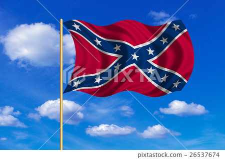Confederate rebel flag wavy on blue sky background Confederate rebel flag wavy on blue sky background 26537674