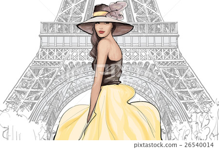 Young pretty fashion model with hat in Paris 26540014