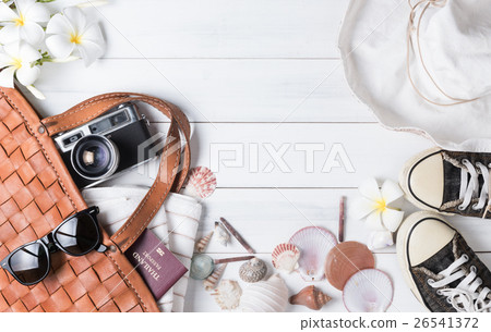 prepare accessories and travel items on white prepare accessories and travel items on white 26541372