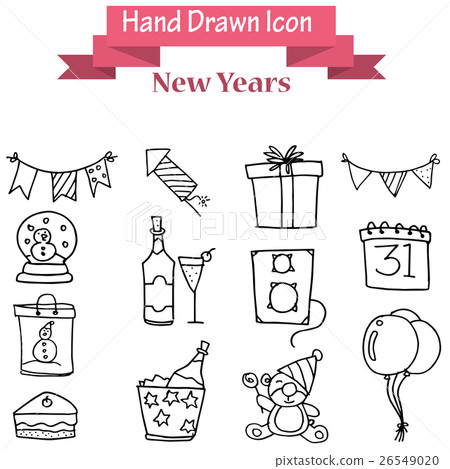 Hand draw of New Year icons 26549020