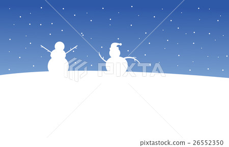 Snowman on the hill at night Christmas scenery 26552350